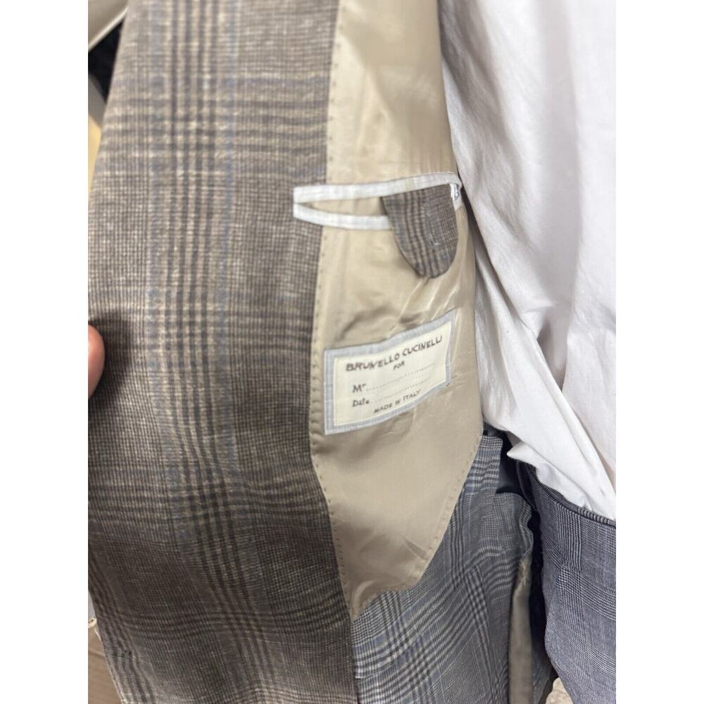 Brunello Cucinelli Prince Of Wales Taupe Sportcoat IT 54/ 44 US Wool Linen Silk - Picture 9 of 10